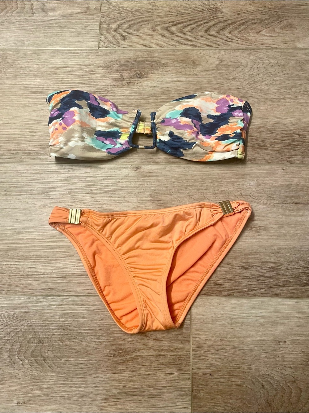 Colorful Strapless Bikini Set - Orange & Multicolor